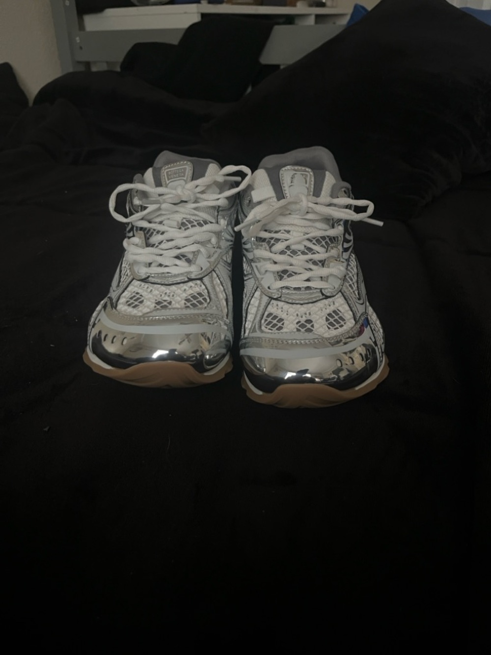 Bottega Veneta  Silver and White Mesh Sneakers